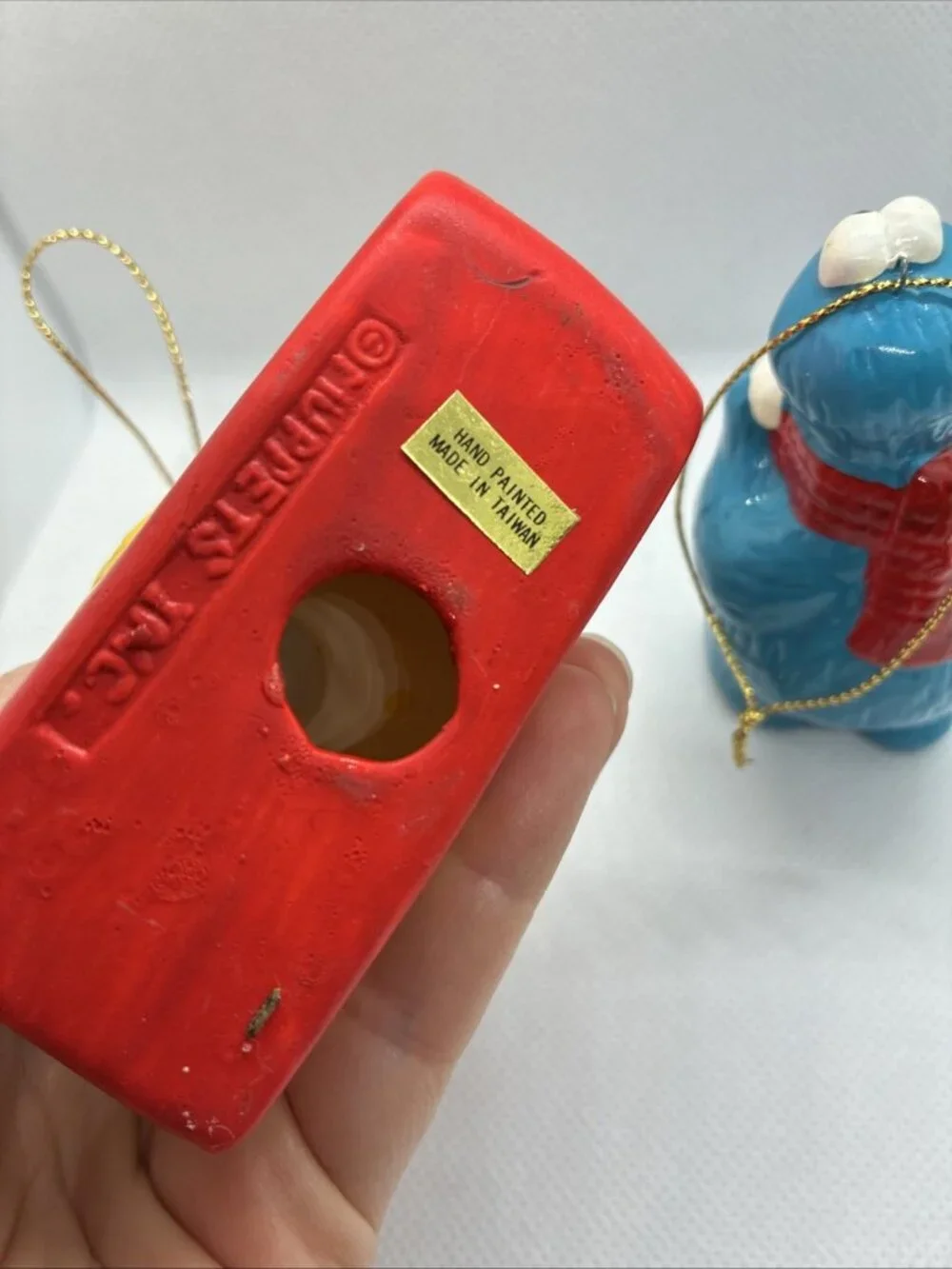 Vintage Sesame Street Big Bird & Cookie Monster Ceramic Christmas Ornaments Set